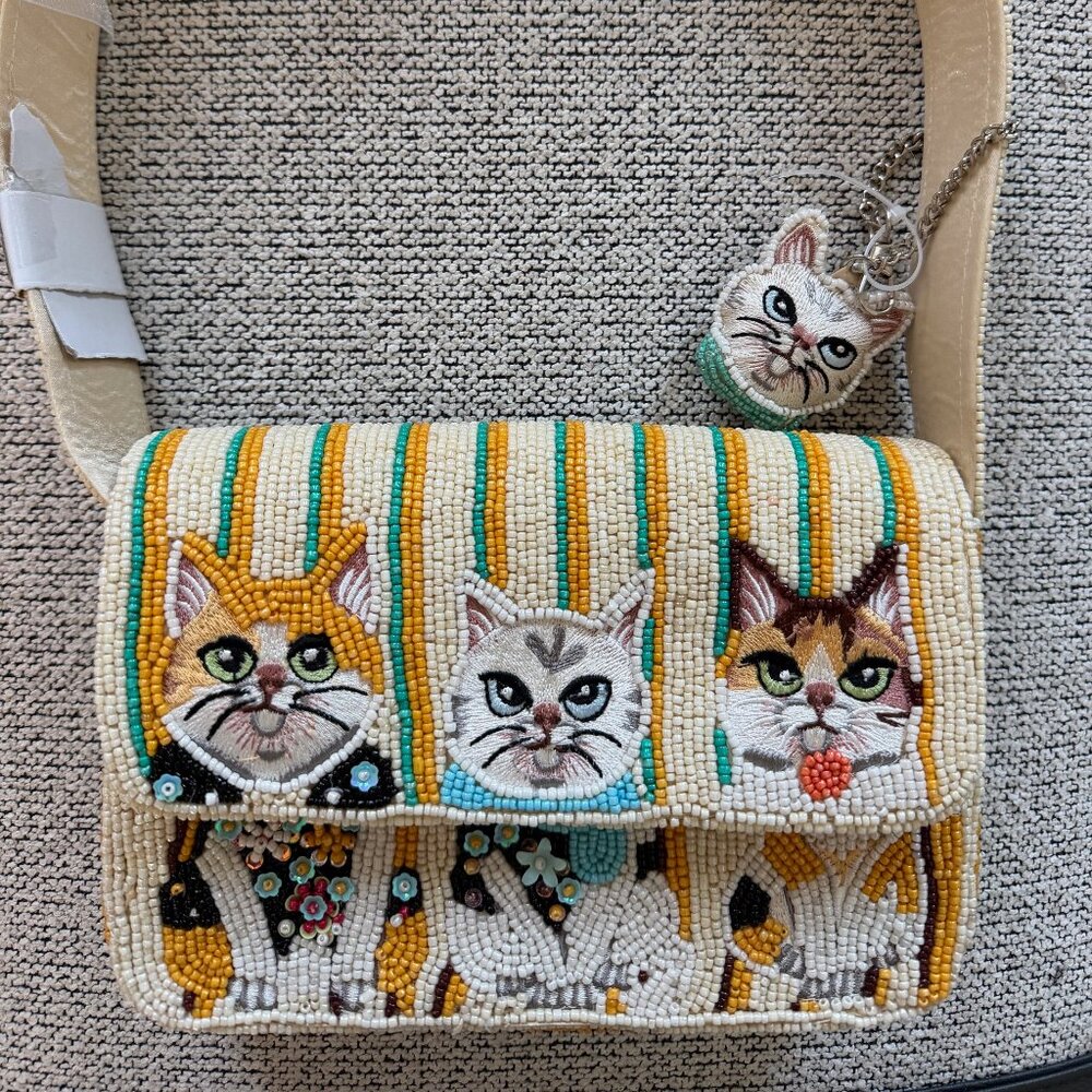 Beaded Cat HandBag Purse & Charm Handcrafted in India NEW & VIRAL